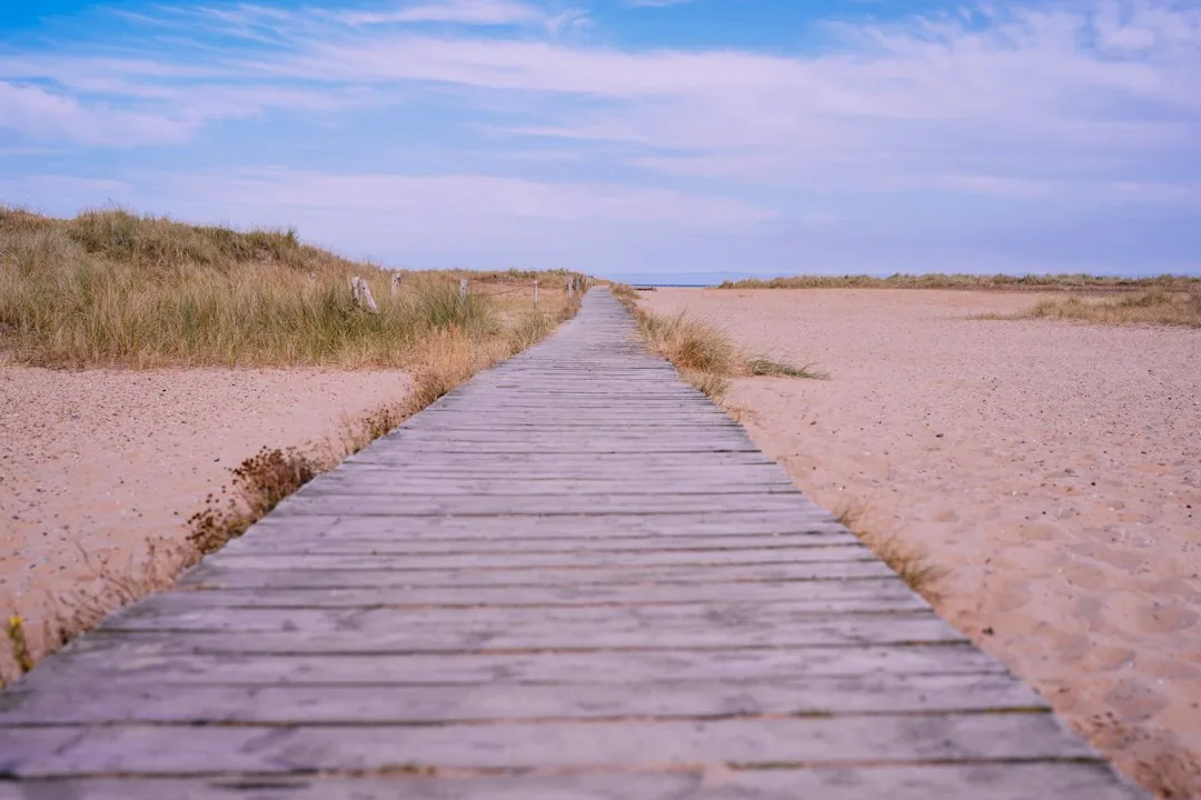 Great Yarmouth — A wooden walkway in the middle of a sandy field