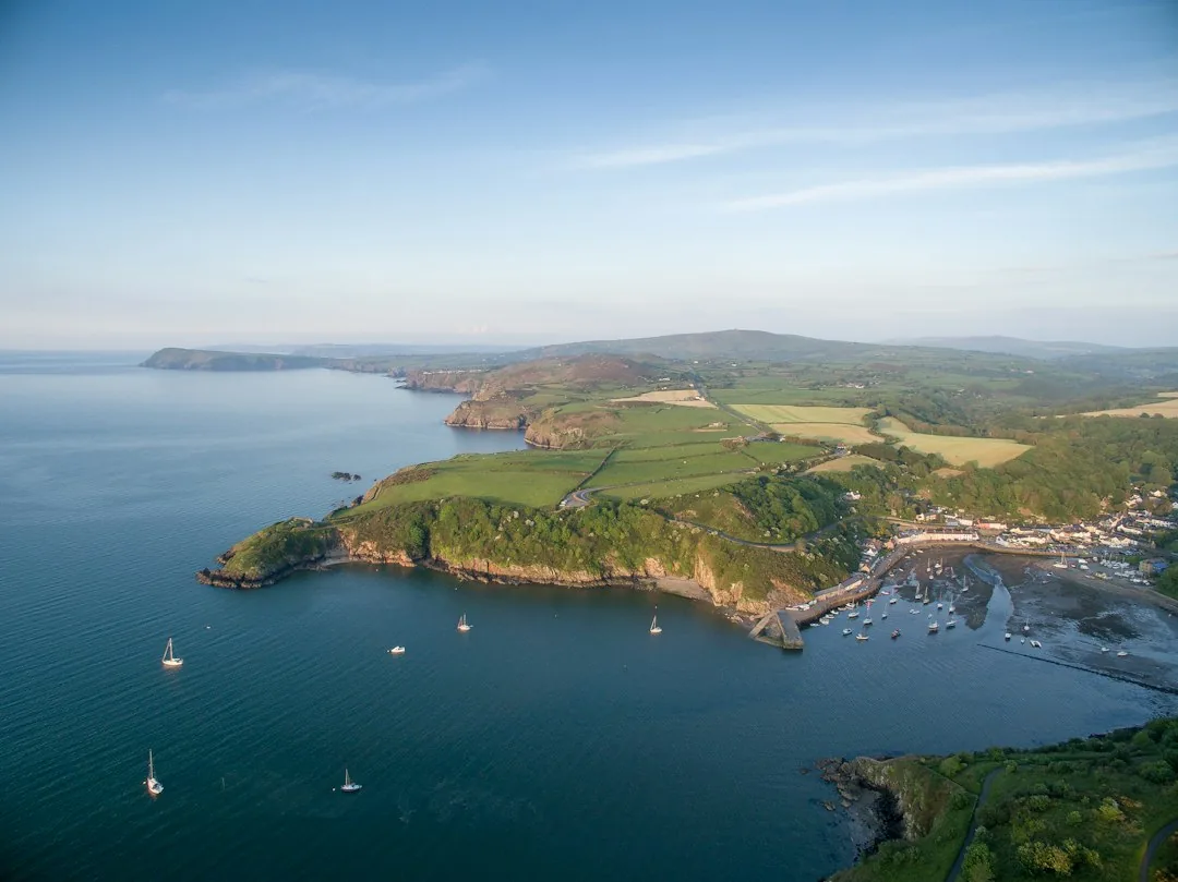 Pembrokeshire — an aerial view of a small island in the middle of a body of water